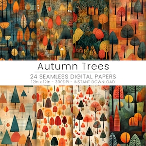 24 Autumn Trees Digital Paper,  Digital Paper, JPG, Instant Download, Scrapbooking, Repeatable, Tree Patterns