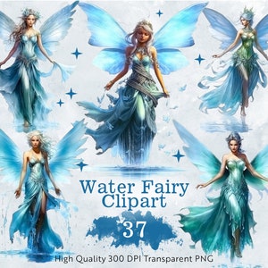 Water Fairy Clipart Bundle | 37 PNG Designs | Perfect for Invitations, Scrapbooking, Cards, Crafts, Journals & Digital Art, Aquatic Art