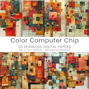 20 Color Computer Chip Digital Paper, JPG, Scrapbooking, Sofortiger Download, Wallpaper, Hintergrund, wiederholbar, bunter Hintergrund