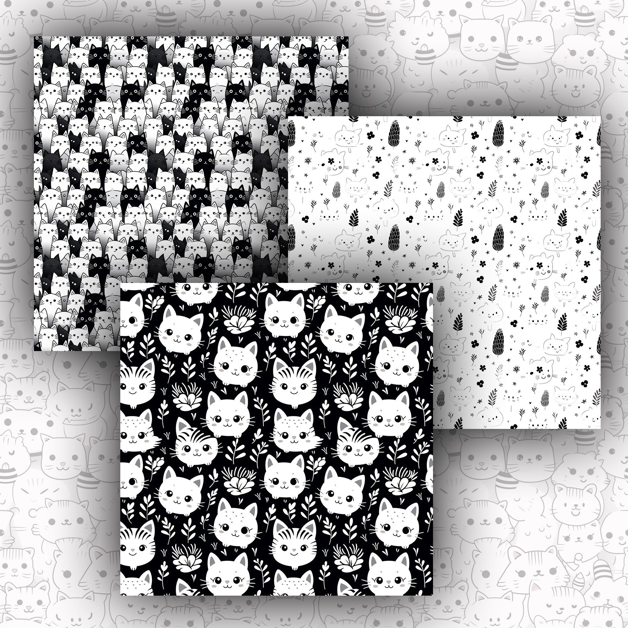 19 Black and White Cat Digital Paper - Purrfect Patterns for Your ...
