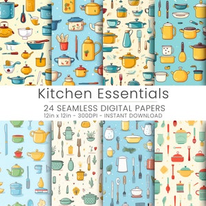 24 nahtlose digitales Papier, niedliche Küchenmuster, Hintergründe zum Kochen von Utensilien, Scrapbook Craft Paper Set