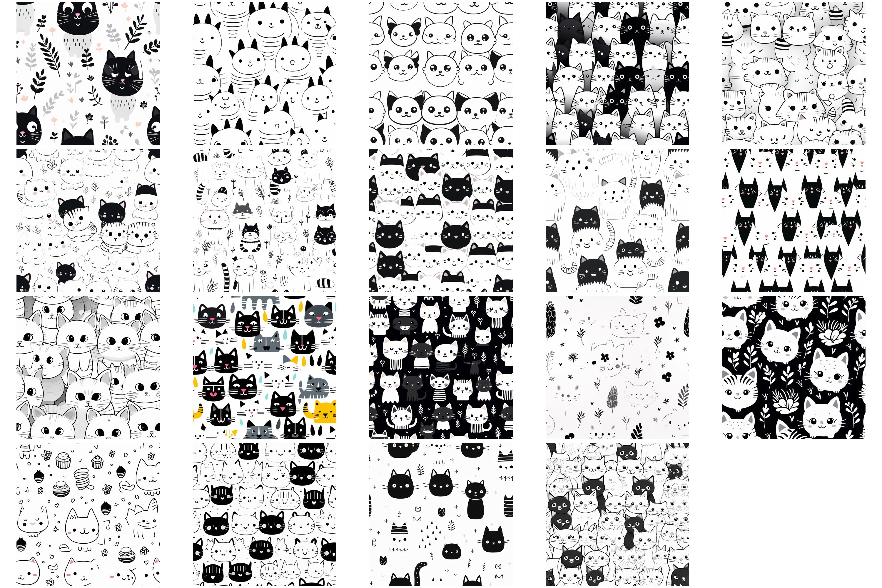 19 Black and White Cat Digital Paper - Purrfect Patterns for Your ...