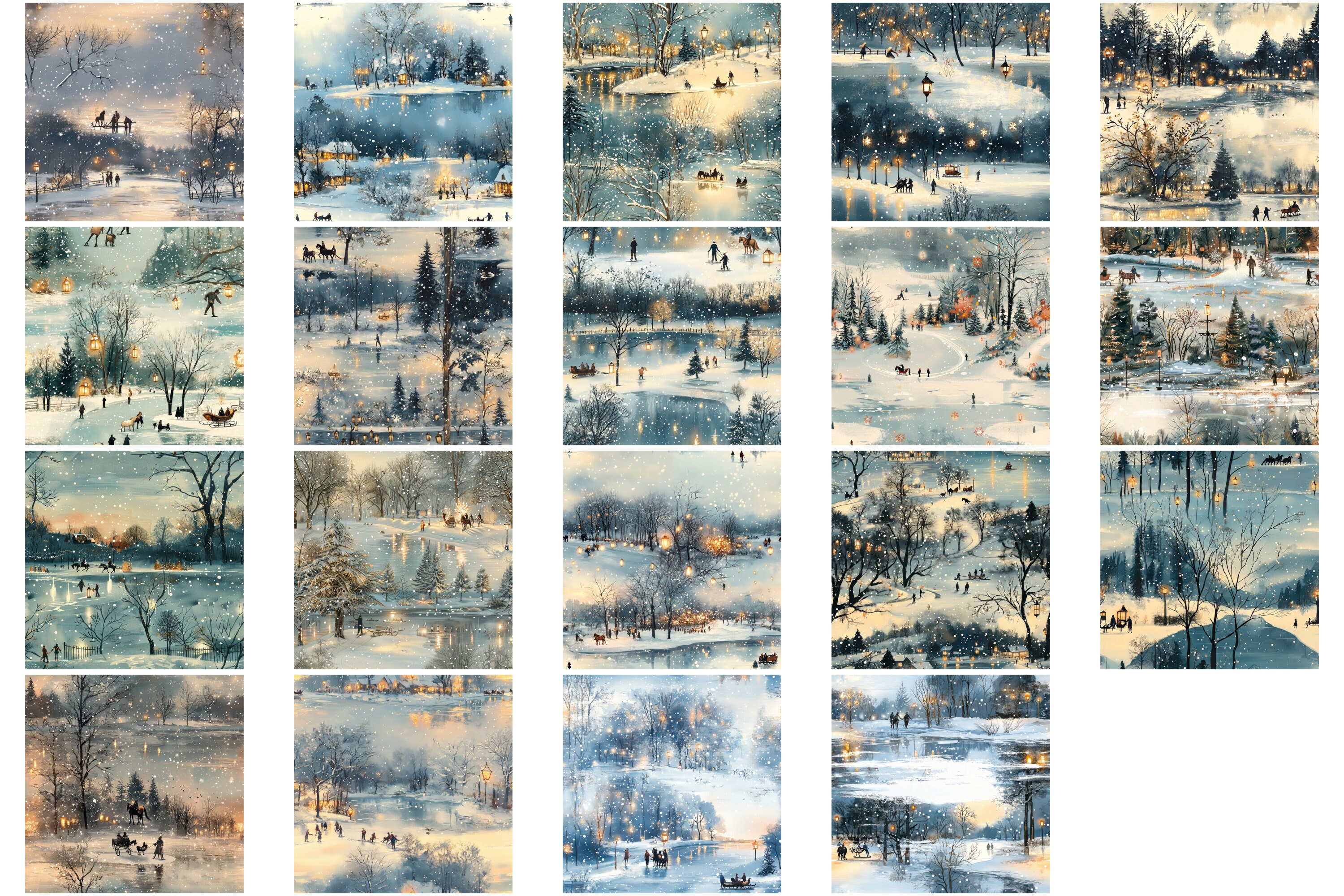 Snowy Pattern Paper Frosty Wonderland Seamless Patterns | Winter Village Scenes Digital ...