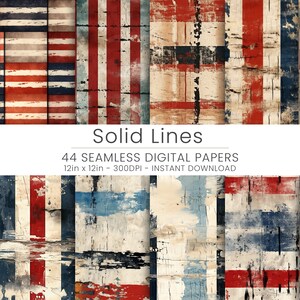 44 Solid Lines Digital Paper Pack - Seamless Striped Patterns for Scrapbooking, Card Making, and Crafts, Digital Download, JPG