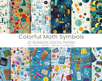 23 Colorful Math Symbols Digital Paper, Home Decor, Scrapbooking, Repeatable, Digital Downloand, JPG, Maths Set, School Time
