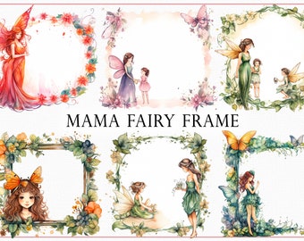 Mama fairy frame clipart, Moederdag png-randen (digitale download)