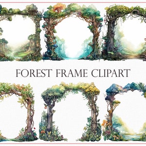 Forest Frame aquarel clipart bundel - 24 natuur geïnspireerde PNG's - boskunst voor ambachten, uitnodigingen, scrapbooking en digitaal ontwerp