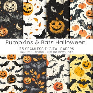 25 個のカボチャ - コウモリのハロウィーン シームレス デジタル ペーパー | 不気味な秋のパターン | ハロウィーン スクラップブッキング & クラフト用品 | すぐにダウンロード