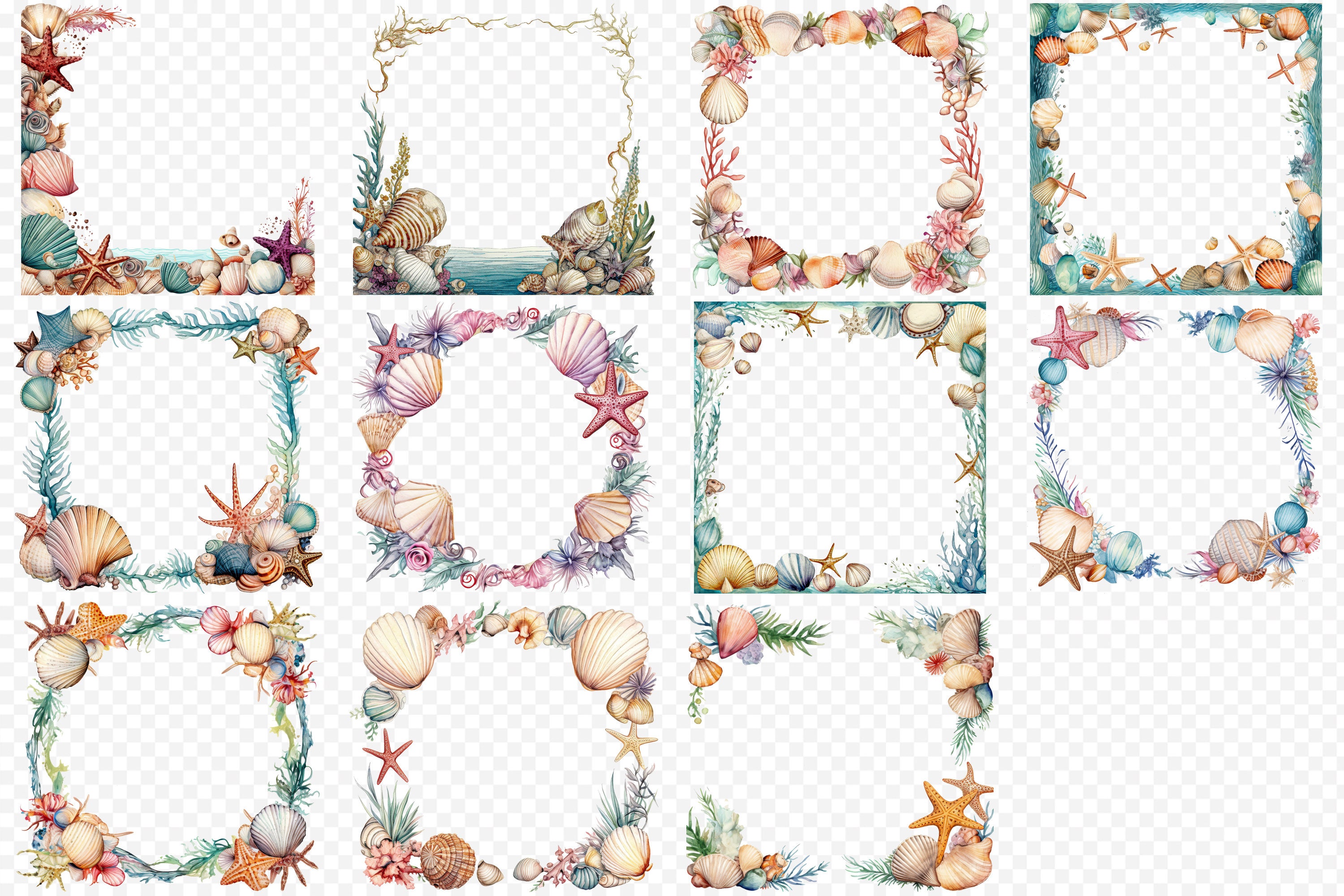 Seashell Border Frame Clipart | 35 PNG Designs for Beach Crafts ...