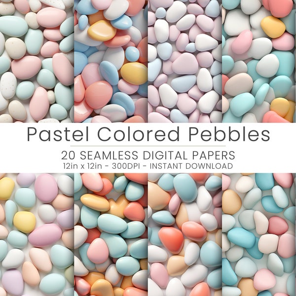 20 Pastel Colored Pebbles Digital Paper, Seamless Pattern,Home Decor, Repeatable, Scrapbooking, JPG, Instant Download, Pebbles Background