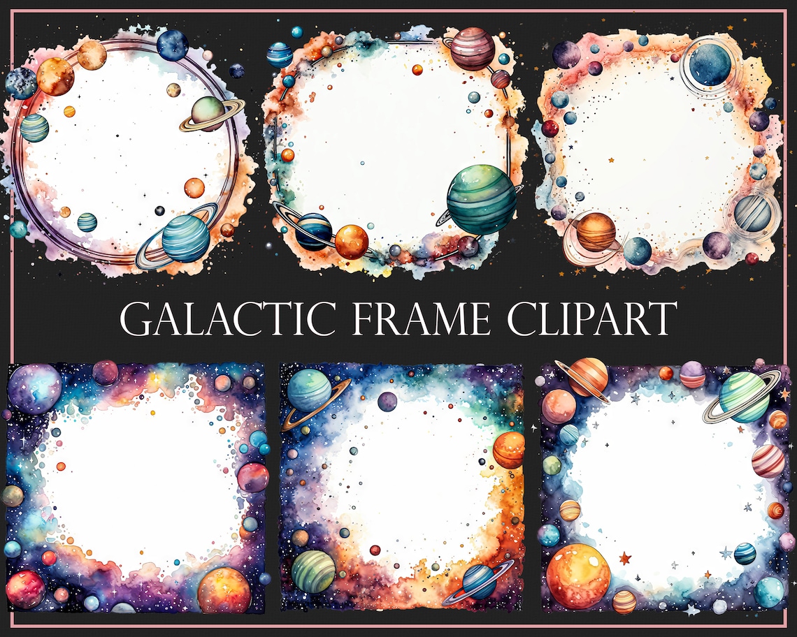Galactic Frame Clipart, Space Art, Cosmic Borders (digital PNG) - Etsy