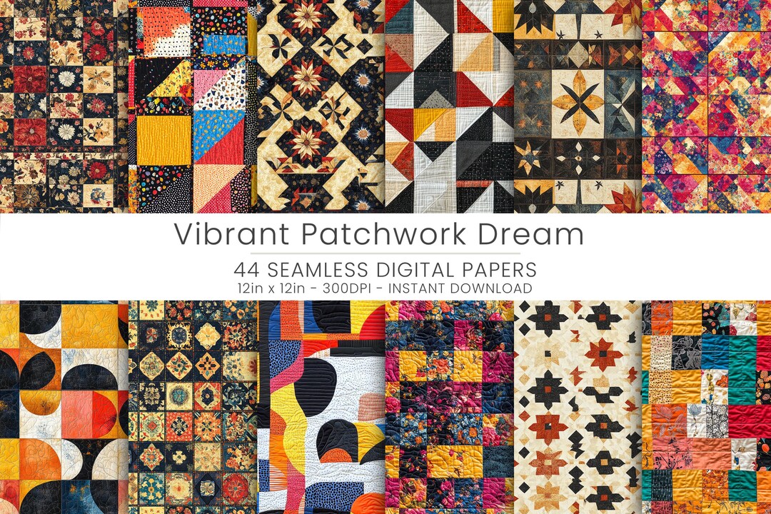 44 Vibrant Patchwork Dream Seamless Patterns - Colorful Digital Paper ...