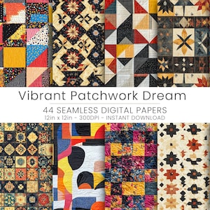 44 Vibrant Patchwork Dream Seamless Patterns - Colorful Digital Paper for Crafts, Scrapbooking & Instant Download, JPG, Scrapbooking