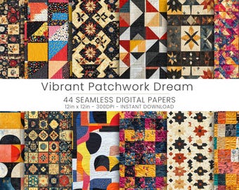 44 Vibrant Patchwork Dream Seamless Patterns - Colorful Digital Paper for Crafts, Scrapbooking & Instant Download, JPG, Scrapbooking