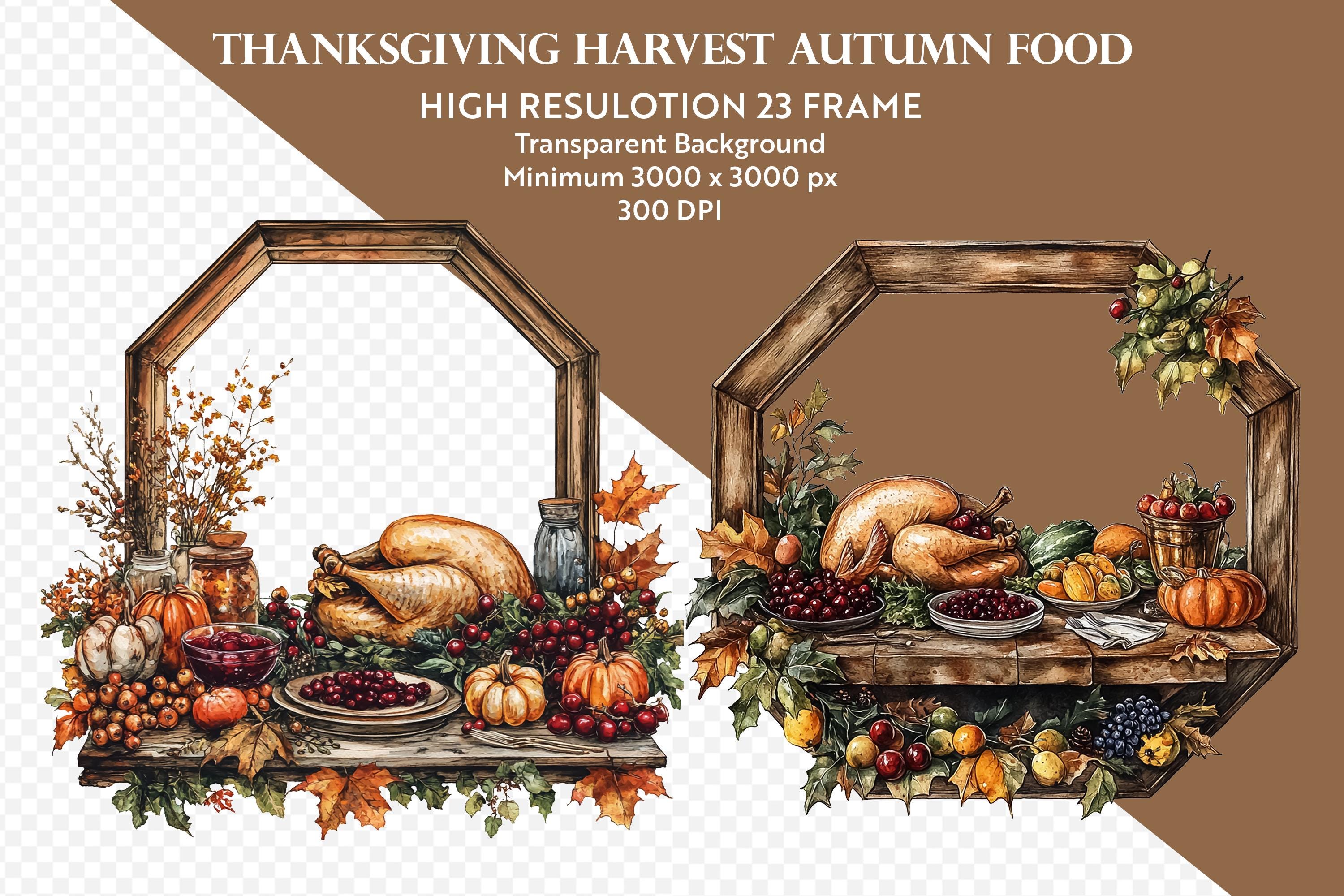Thanksgiving Harvest Frame PNG Set | Autumn Food Clipart | Fall Table ...