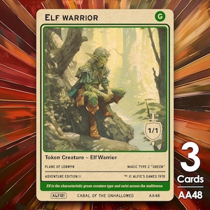 3 fichas de MTG de Guerrero Elfo 1/1 - La aventura de Alfie por Alfie AA48