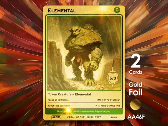2x Elemental 5/3 Gold Foil MTG Token - Alfie's Adventure by Alfie AA46F -  Etsy