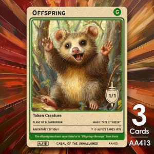 3x Fichas MTG Verdes de Possum Prole - Aventura de Alfie por Alfie AA413