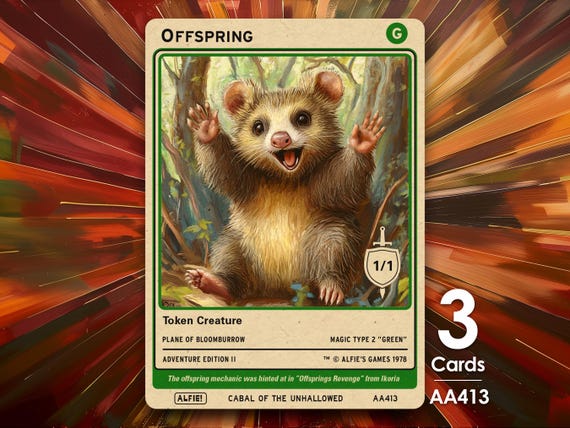 3x Offspring Possum Green MTG Token - Alfie's Adventure by Alfie