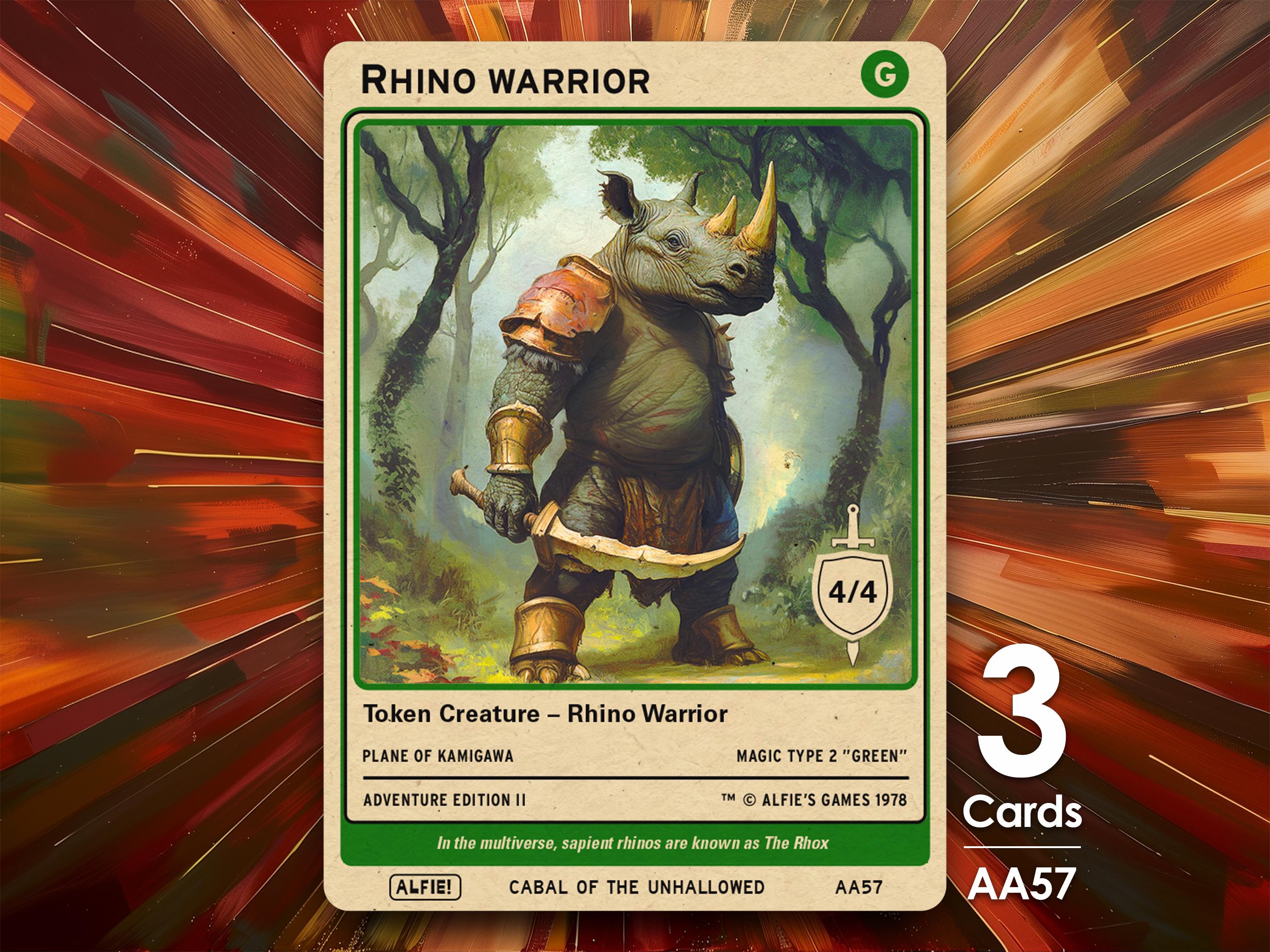 3x Rhino Warrior Token 4/4 MTG Token - Alfie's Adventure by Alfie