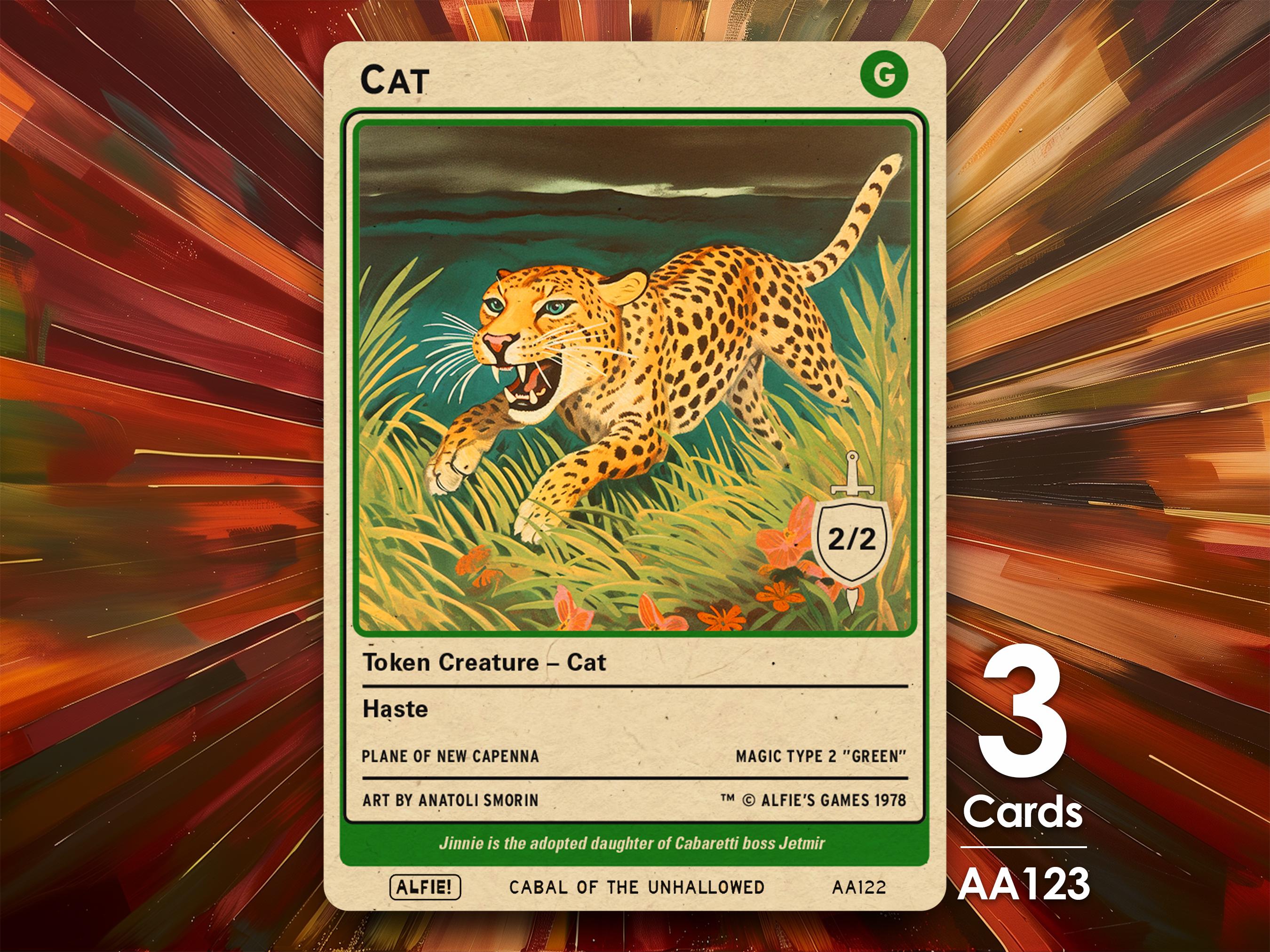 ドークン・グリーンキャット クリーチャーカード 3x Cat Green Token 2/2 Haste for MTG - Alfie's Adventure by Alfie