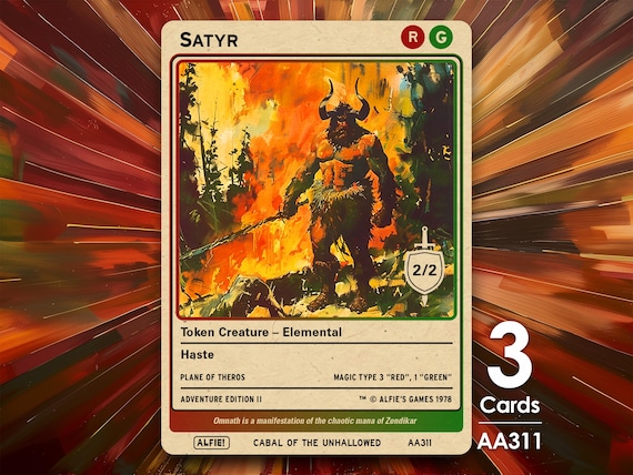 3x Satyr 2/2 Red Green MTG Token - Alfie's Adventure by Alfie