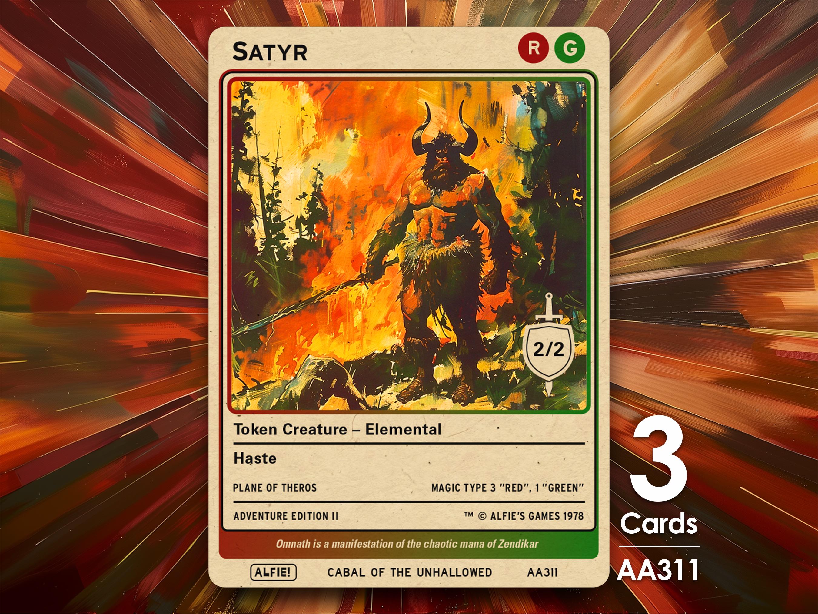 3x Satyr 2/2 Red Green MTG Token - Alfie's Adventure by Alfie