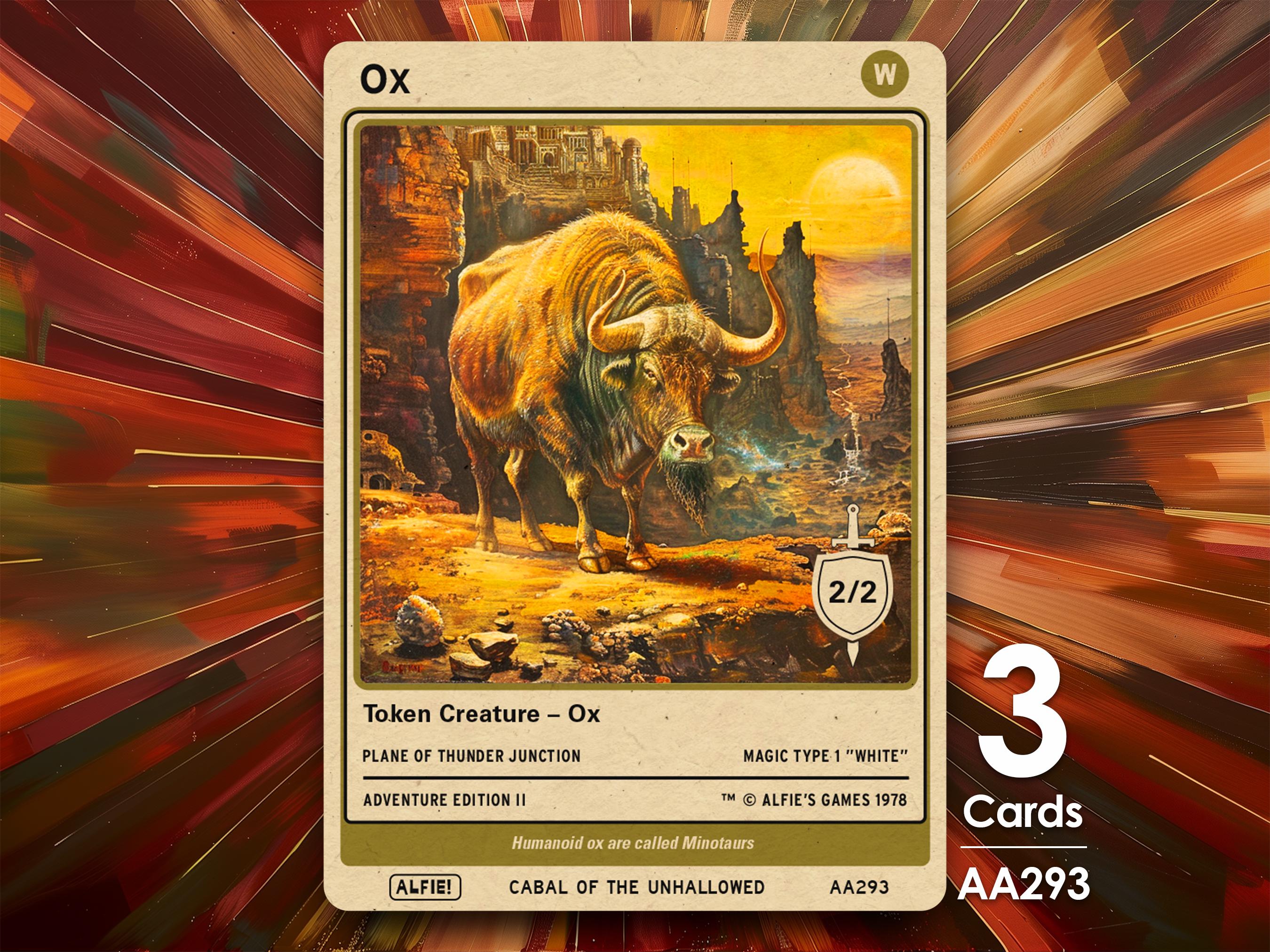 Ox 2/2 Token X3 for MTG - Alfie's Adventure by Alfie AA293 - Etsy