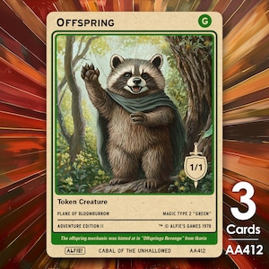 3x Offspring Raccoon Green MTG Token - Alfie's Adventure by Alfie AA412