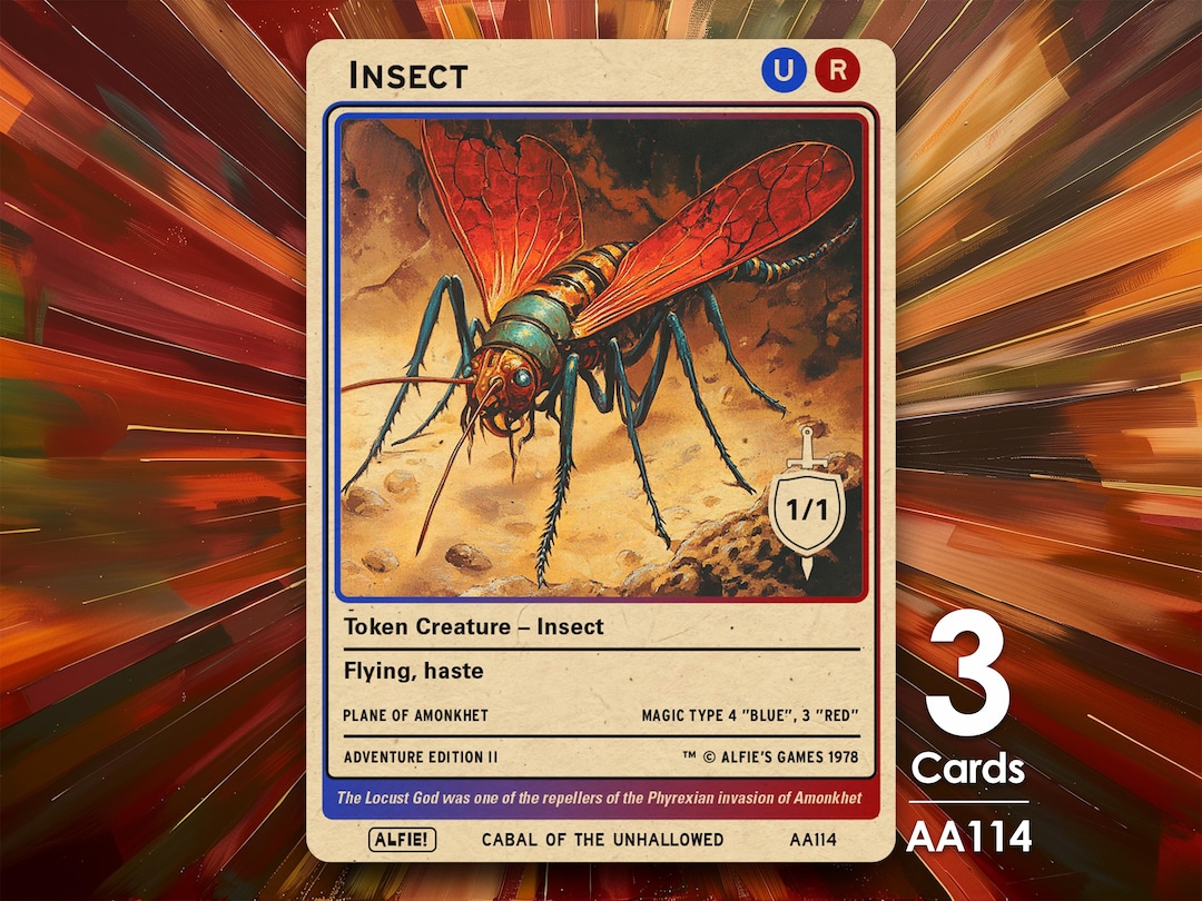 3x Insect 1/1 Red Blue MTG Token - Alfie's Adventure by Alfie