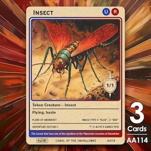 3x Insect 1/1 Red Blue MTG Token - Alfie&#39;s Adventure by Alfie AA114
