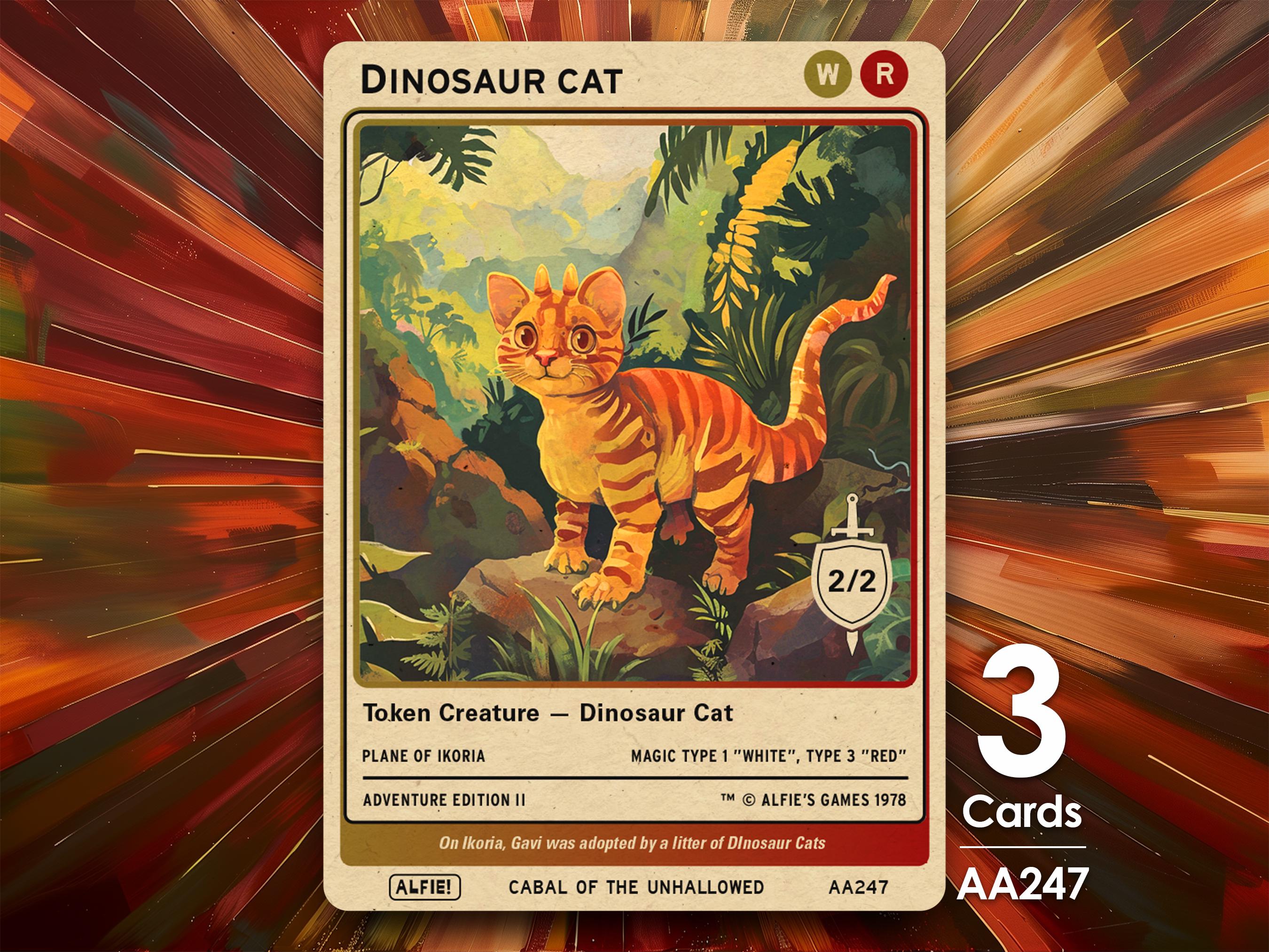 3x Dinosaur Cat MTG Token - Alfie's Adventure by Alfie AA247