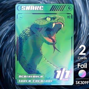 2 fichas Foil Snake Green 1/1 Deathtouch para MTG - Street Clans por Alfie SK309F