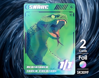 2x Snake Green 1/1 Deathtouch Foil Tokens for MTG - Street Clans