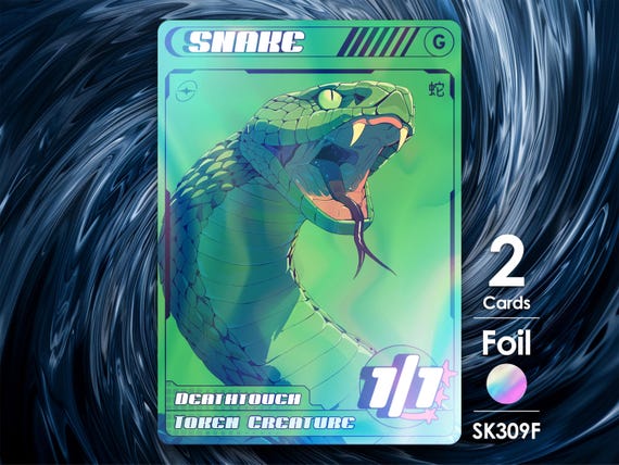 2x Snake Green 1/1 Deathtouch Foil Tokens for MTG - Street Clans