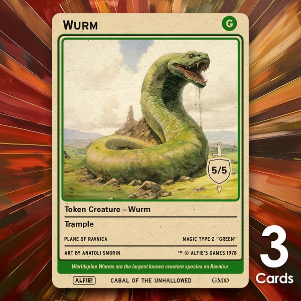 Wurm 5/5 Token MTG Tokens x3 - Alfie's Adventure - AA167