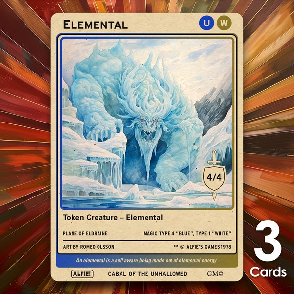 Elemental Blue White 4/4 MTG Tokens x3 - Alfie's Adventure - AA174