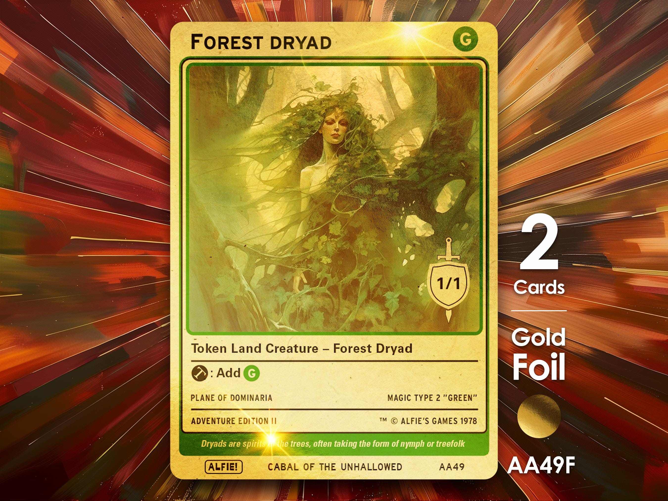 2x Forest Dryad Gold Foil 1/1 MTG Token - Alfie's Adventure by