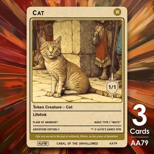 3x Cat 1/1 Lifelink MTG Token - Alfie's Adventure by Alfie - AA79
