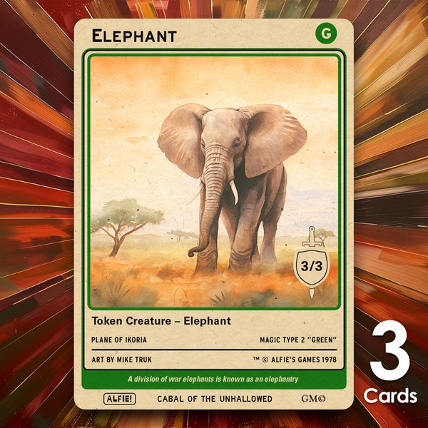 Elephant 3/3 MTG Tokens x3 - Alfie's Adventure - AA47