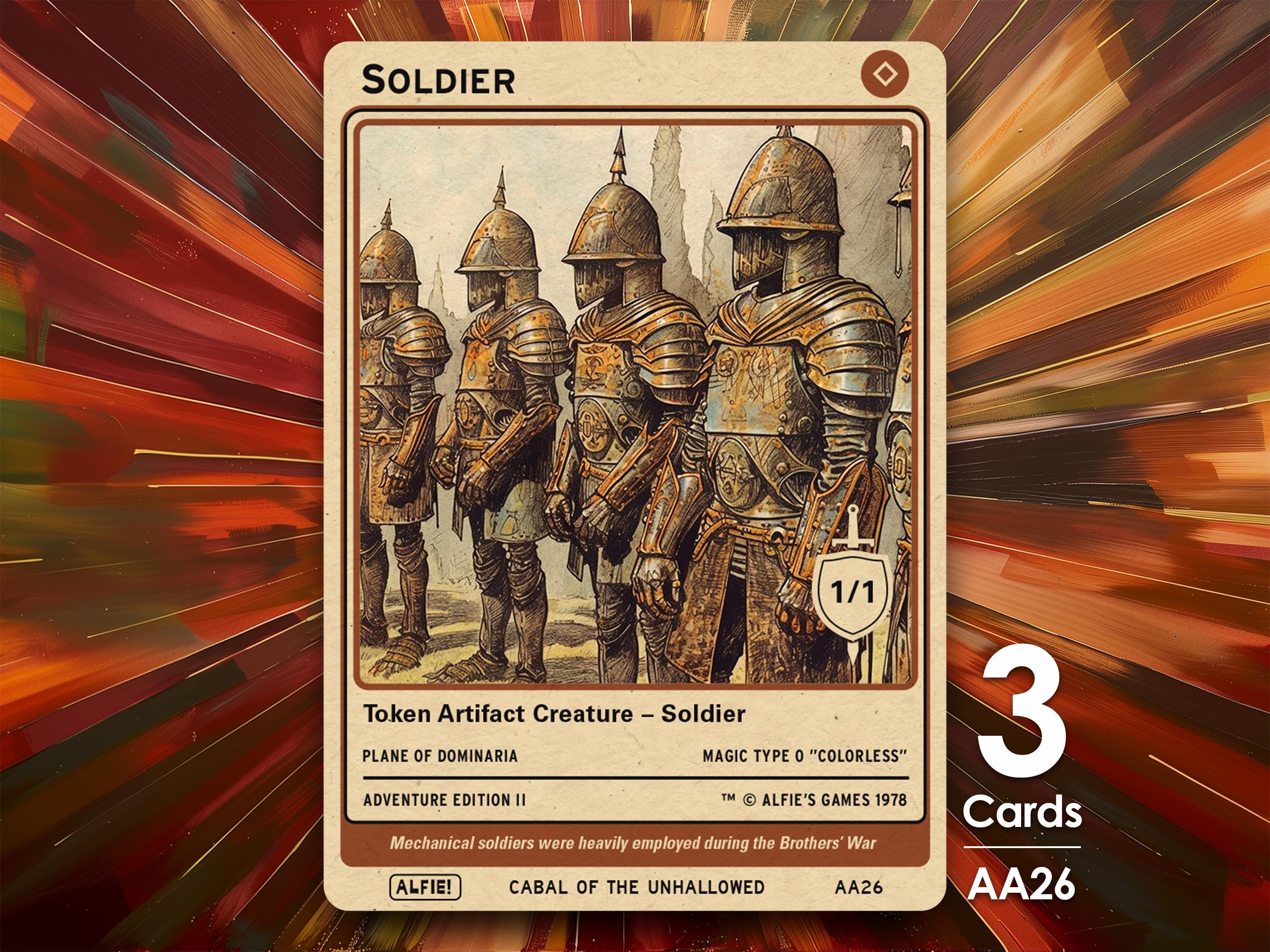 3x Soldier Colorless 1/1 MTG Token - Alfie's Adventure by Alfie