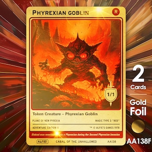 2x Phyrexian Goblin 1/1 goudfolie MTG-token - Alfie's Adventure van Alfie AA138F