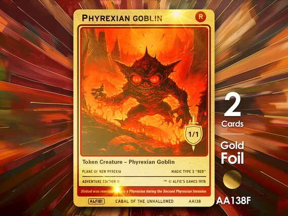2x Phyrexian Goblin 1/1 Gold Foil MTG Token - Alfie's Adventure by