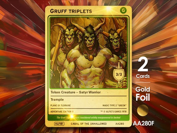 2x Gruff Triplets Gold Foil Token Mtg MTG - Alfie's Adventure by