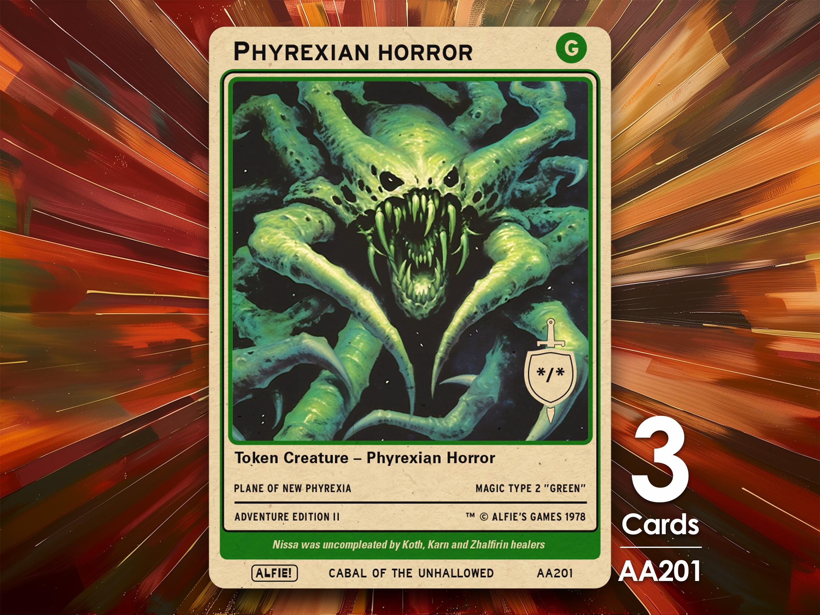 3x Phyrexian Horror Green MTG Token - Alfie's Adventure by Alfie