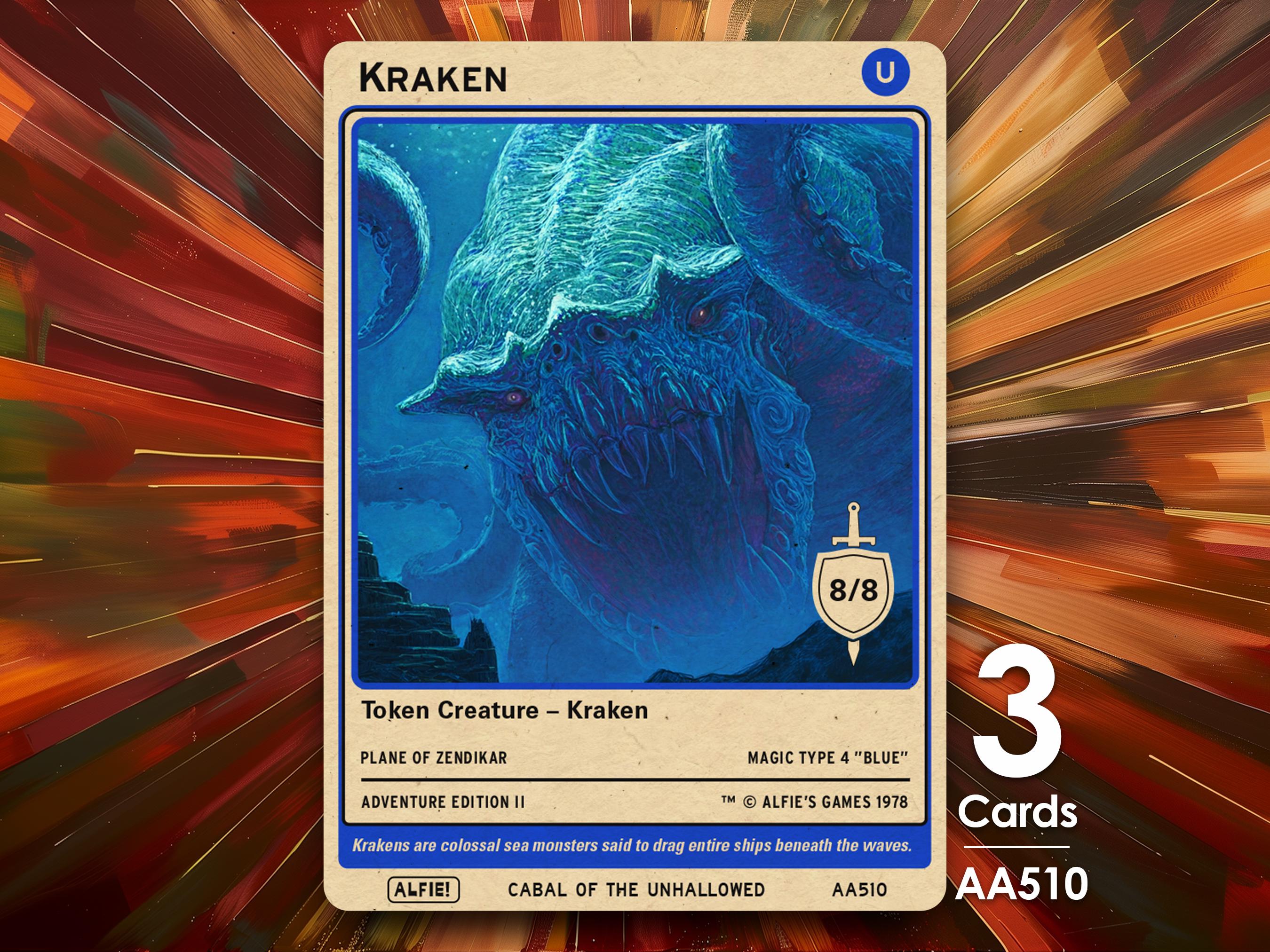3x Kraken 8/8 Illusion MTG Token - Alfie's Adventure by Alfie