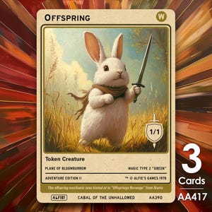 3x Fichas de MTG Brancas de Coelho Filho - Aventura de Alfie por Alfie - AA417