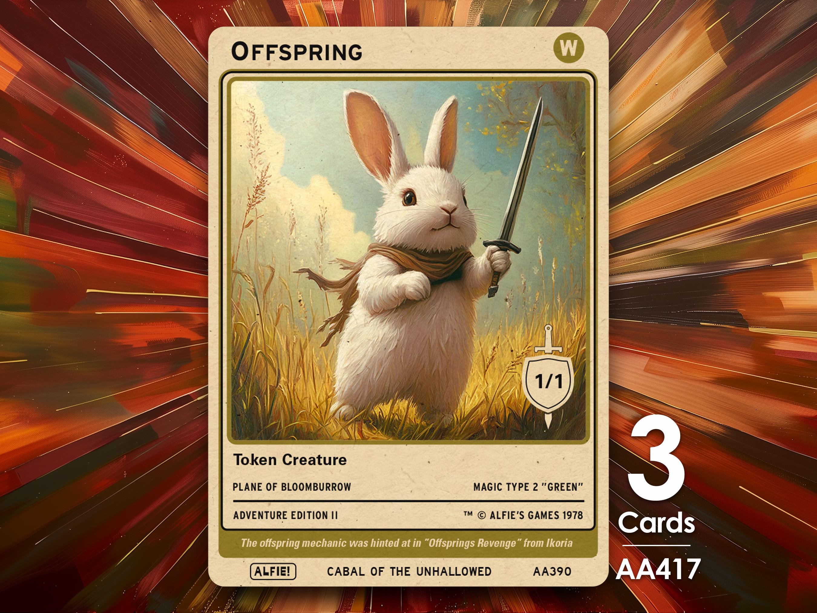 3x Offspring Rabbit White MTG Token - Alfie's Adventure by Alfie
