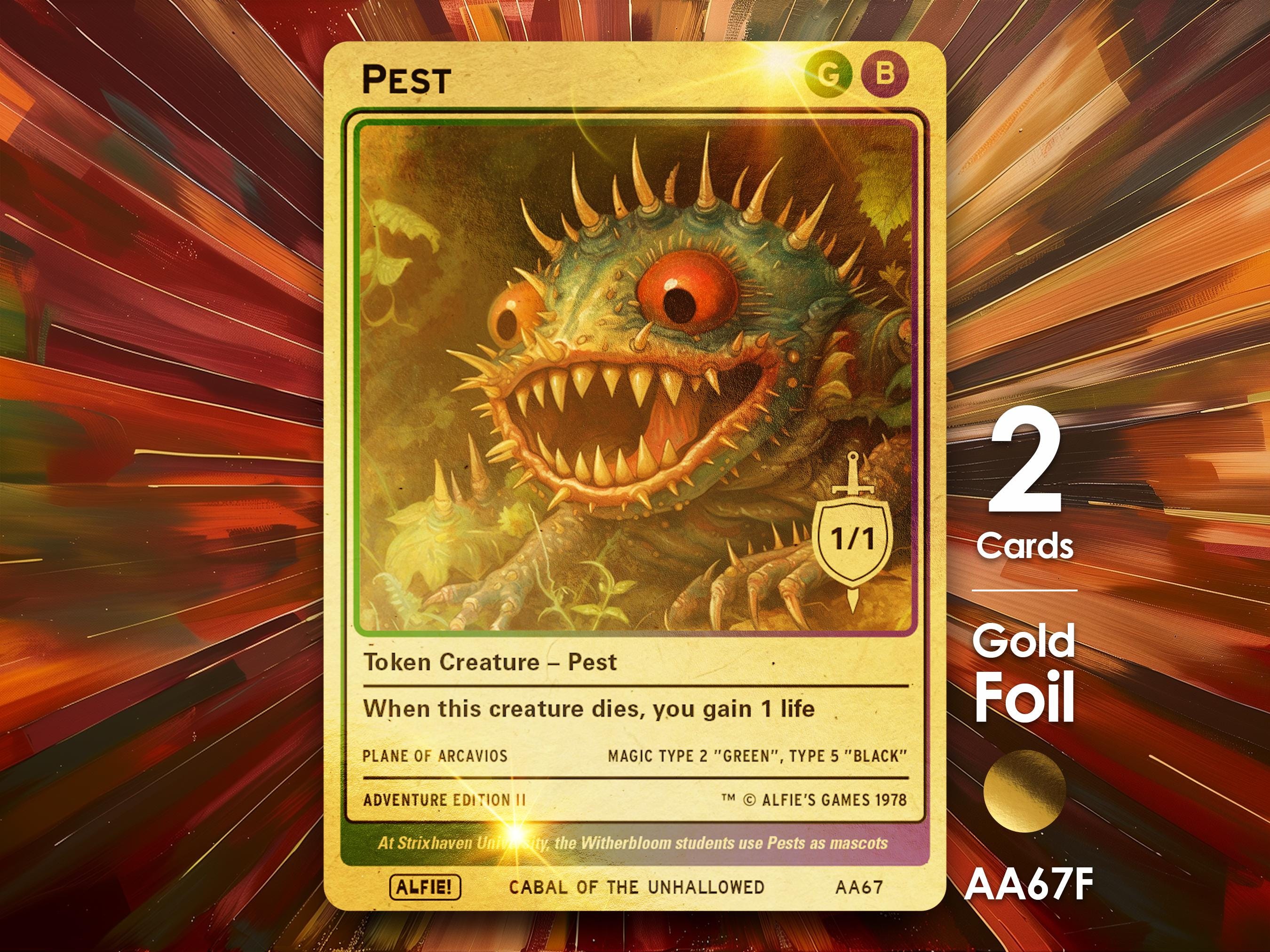 2x Pest Tokens Gold Foil MTG Token - Alfie's Adventure by Alfie
