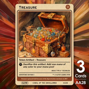 3 fichas de tesoro para MTG - La aventura de Alfie por Alfie AA28